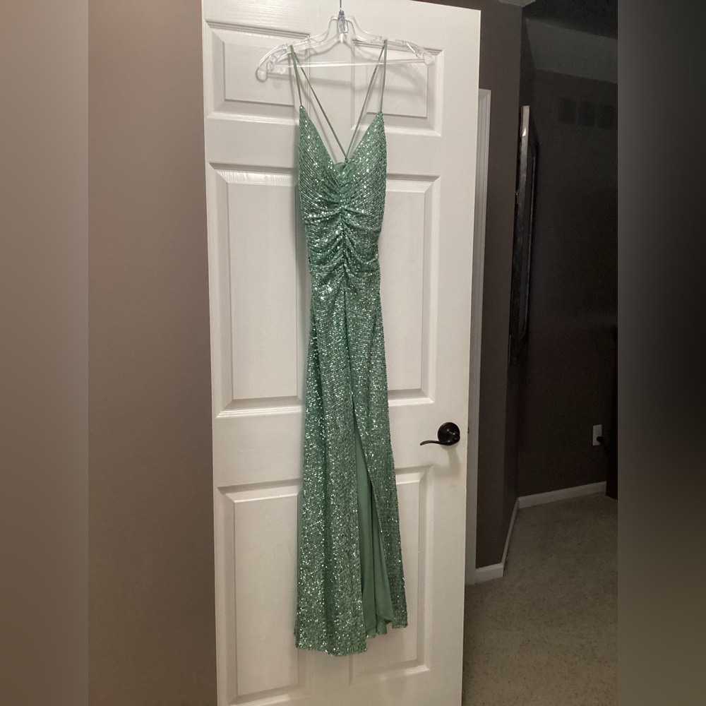 Mint Green Sequin Prom Dress